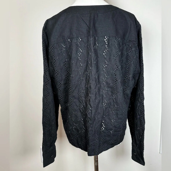 Madewell Long Sleeve Popover Top Black Eyelet Women's Size Medium New With Tags - Picture 7 of 11